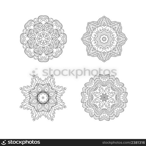 Circular vector pattern of traditional motifs and ancient oriental ornaments. Hand drawn background.. Circular vector pattern set