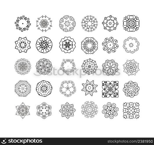 Circular vector pattern of traditional motifs and ancient oriental ornaments. Hand drawn background.. Circular vector pattern set