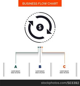Circulation, finance, flow, market, money Business Flow Chart Design with 3 Steps. Glyph Icon For Presentation Background Template Place for text.. Vector EPS10 Abstract Template background