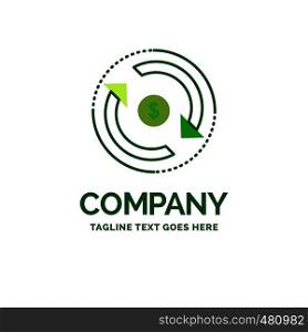 Circulation, finance, flow, market, money Flat Business Logo template. Creative Green Brand Name Design.