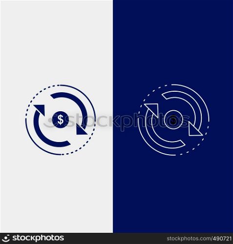 Circulation, finance, flow, market, money Line and Glyph web Button in Blue color Vertical Banner for UI and UX, website or mobile application. Vector EPS10 Abstract Template background