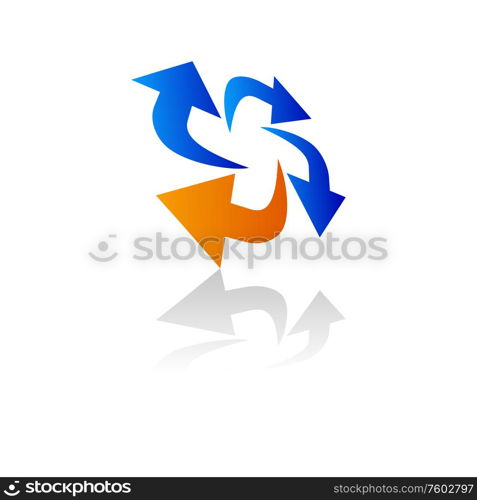 Circulation of arrows isolated process. Vector workflow of pointers, blue and orange turning indicators. Turning arrows isolated rotating icons