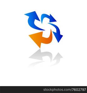 Circulation of arrows isolated process. Vector workflow of pointers, blue and orange turning indicators. Turning arrows isolated rotating icons