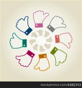 Circulation of hands on a grey background. A vector illustration