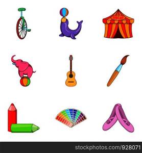 Circus actor icons set. Cartoon set of 9 circus actor vector icons for web isolated on white background. Circus actor icons set, cartoon style