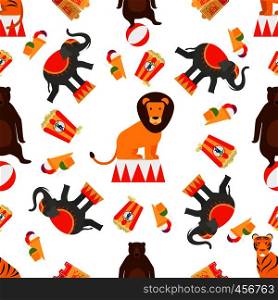 Circus animals and food seamless pattern. Vector illustration. Circus animals and food seamless pattern