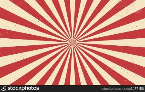 Circus background and spiral retro rays vector pattern. Vintage poster of red white sun or star burst radial lines with grunge texture, circus, carnival, summer fair or chapiteau backdrop. Circus background and spiral retro rays pattern