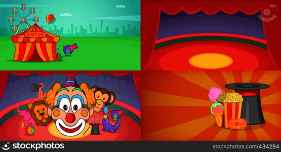 Circus banner set horizontal in cartoon style for any design vector illustration. Circus banner set horizontal, cartoon style