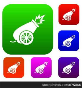 Circus cannon set icon in different colors isolated vector illustration. Premium collection. Circus cannon set collection