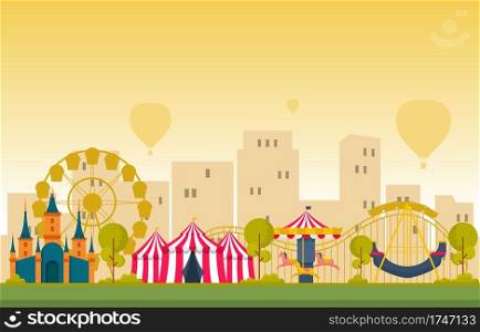Circus Carousel Amusement Park Happy Holiday Illustration