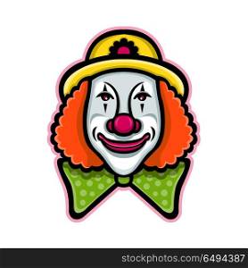 Circus Clown Mascot. Mascot icon illustration of head of a vintage whiteface circus clown viewed from front on isolated background in retro style.. Circus Clown Mascot