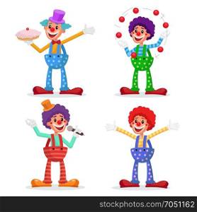 Circus Clowns Set Vector. Performance For Hilarious Laughing People. Amazing Public Circus Show. Man Juggling Balls. Isolated On White Cartoon Character Illustration. Circus Clowns Set Vector. Performance For Hilarious Laughing People. Amazing Public Circus Show. Man Juggling Balls. Isolated On White Cartoon Character