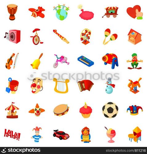 Circus cons set. Cartoon style of 36 circus vector icons for web isolated on white background. Circus icons set, cartoon style