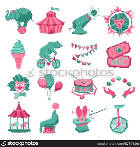 Circus decorative icon set with carnival tent animals clown and juggler isolated vector illustration. Circus Icon Set