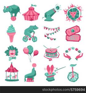 Circus decorative icon set with carnival tent animals clown and juggler isolated vector illustration. Circus Icon Set