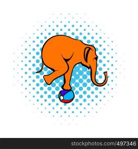 Circus elephant on the ball comics icon isolated on a white background. Circus elephant on the ball comics icon