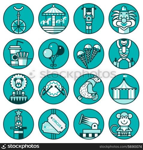 Circus entertainment line icons set with ticket tent clown lion isolated vector illustration