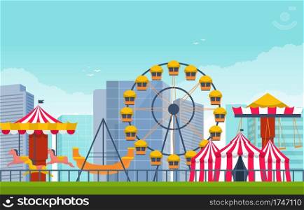 Circus Ferris Wheel Amusement Park Happy Holiday Illustration