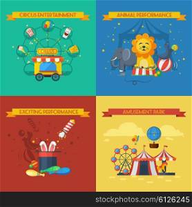 Circus flat set. Circus design concept set with animal performance flat icons isolated vector illustration