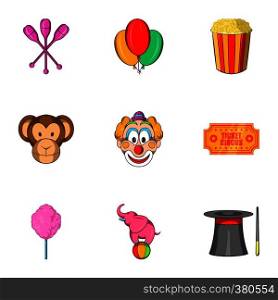 Circus icons set. Cartoon illustration of 9 circus vector icons for web. Circus icons set, cartoon style