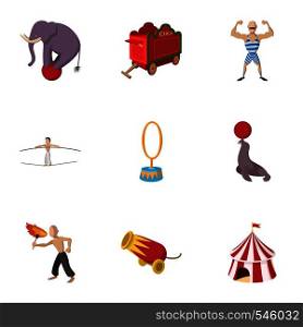 Circus icons set. Cartoon illustration of 9 circus vector icons for web. Circus icons set, cartoon style