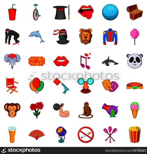 Circus icons set. Cartoon style of 36 circus vector icons for web isolated on white background. Circus icons set, cartoon style