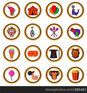 Circus Icons set in cartoon style isolated on white background. Circus Icons set, cartoon style