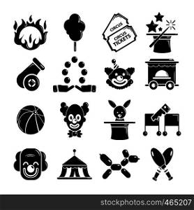 Circus icons set. Simple illustration of 16 circus vector icons for web. Circus icons set, simple style
