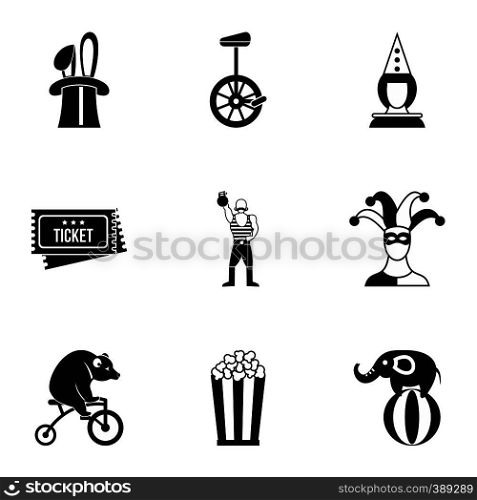 Circus icons set. Simple illustration of 9 circus vector icons for web. Circus icons set, simple style