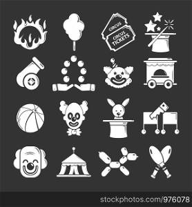 Circus icons set vector white isolated on grey background . Circus icons set grey vector