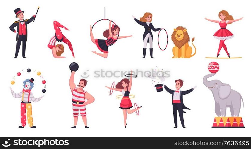 Circus icons set with weekend recreation program symbols cartoon isolated vector illustration