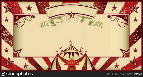 Circus invitation with sunbeams and a large frame. A retro invitation card for your circus company.