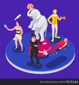 Circus isometric concept with show tent and amusement park vector illustration