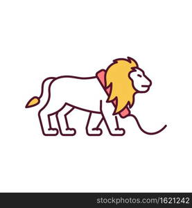 Circus lion RGB color icon. Harm and cruelty to wild animal. Zoo arena. Nature protection. Animal abuse in captivity. Wildlife exploitation. Carnival performance. Isolated vector illustration. Circus lion RGB color icon