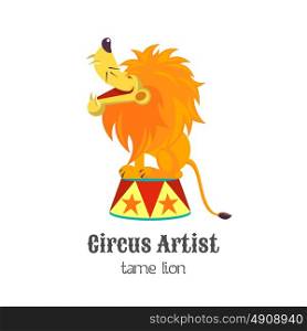 Circus lion roars, vector illustration. Isolated on a white background.