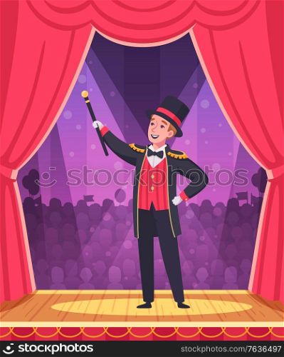 Circus performance background with magician show symbols cartoon vector illustration