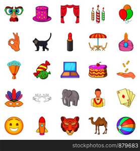 Circus performer icons set. Cartoon set of 25 circus performer vector icons for web isolated on white background. Circus performer icons set, cartoon style