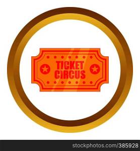 Circus show paper tickets vector icon in golden circle, cartoon style isolated on white background. Circus show paper tickets vector icon