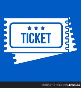 Circus show tickets icon white isolated on blue background vector illustration. Circus show tickets icon white