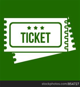 Circus show tickets icon white isolated on green background. Vector illustration. Circus show tickets icon green