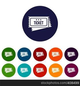 Circus show tickets set icons in different colors isolated on white background. Circus show tickets set icons