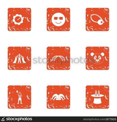 Circus style icons set. Grunge set of 9 circus style vector icons for web isolated on white background. Circus style icons set, grunge style