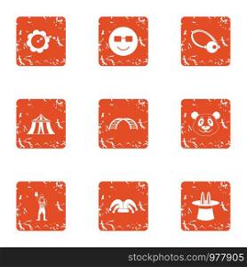 Circus style icons set. Grunge set of 9 circus style vector icons for web isolated on white background. Circus style icons set, grunge style