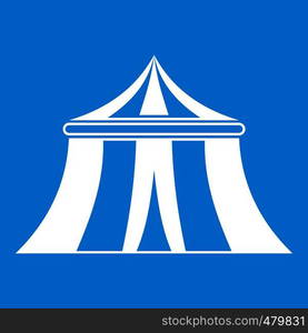 Circus tent icon white isolated on blue background vector illustration. Circus tent icon white