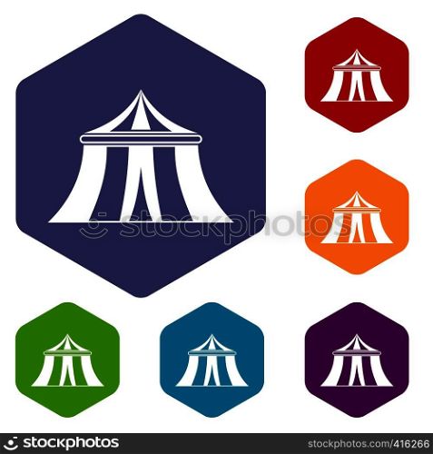 Circus tent icons set rhombus in different colors isolated on white background. Circus tent icons set