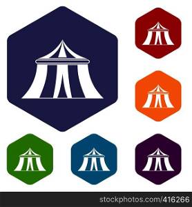 Circus tent icons set rhombus in different colors isolated on white background. Circus tent icons set