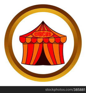 Circus tent vector icon in golden circle, cartoon style isolated on white background. Circus tent vector icon, cartoon style