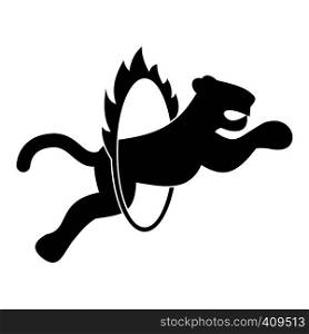 Circus tiger jumping through flaming hoop simple illustration. Tiger in flaming hoop simple illustration