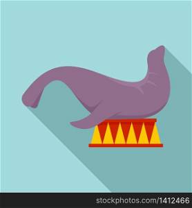 Circus walrus icon. Flat illustration of circus walrus vector icon for web design. Circus walrus icon, flat style