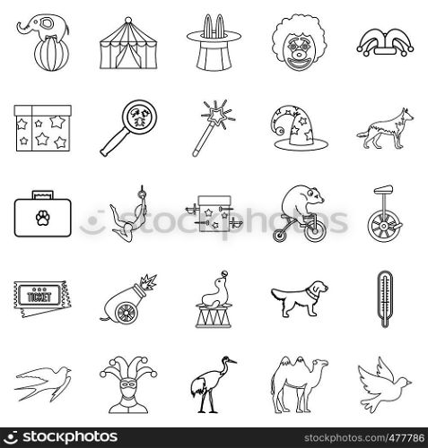 Circus with animals icons set. Outline set of 25 circus with animals vector icons for web isolated on white background. Circus with animals icons set, outline style